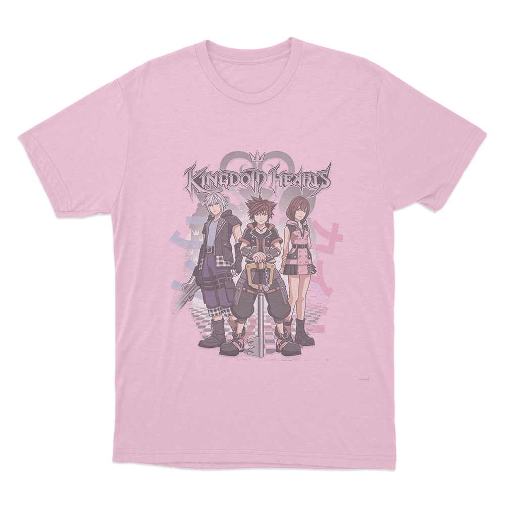 Kingdom Hearts Riku, Sora, and Kairi Group Unisex T Shirt Pink Kingdom Hearts Riku Sora and Kairi Group Unisex T Shirt Pink