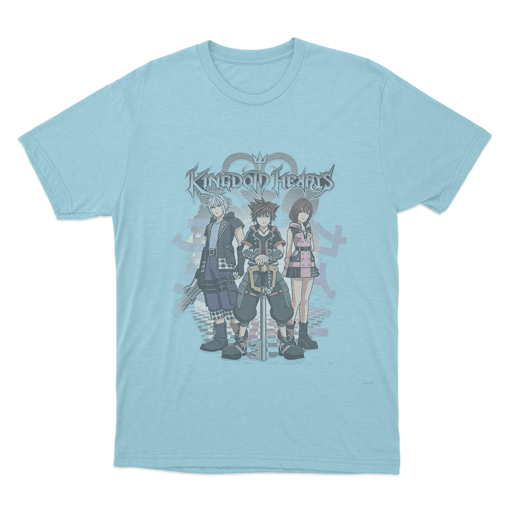 Kingdom Hearts Riku, Sora, and Kairi Group Unisex T Shirt Sky Blue Kingdom Hearts Riku Sora and Kairi Group Unisex T Shirt Sky Blue