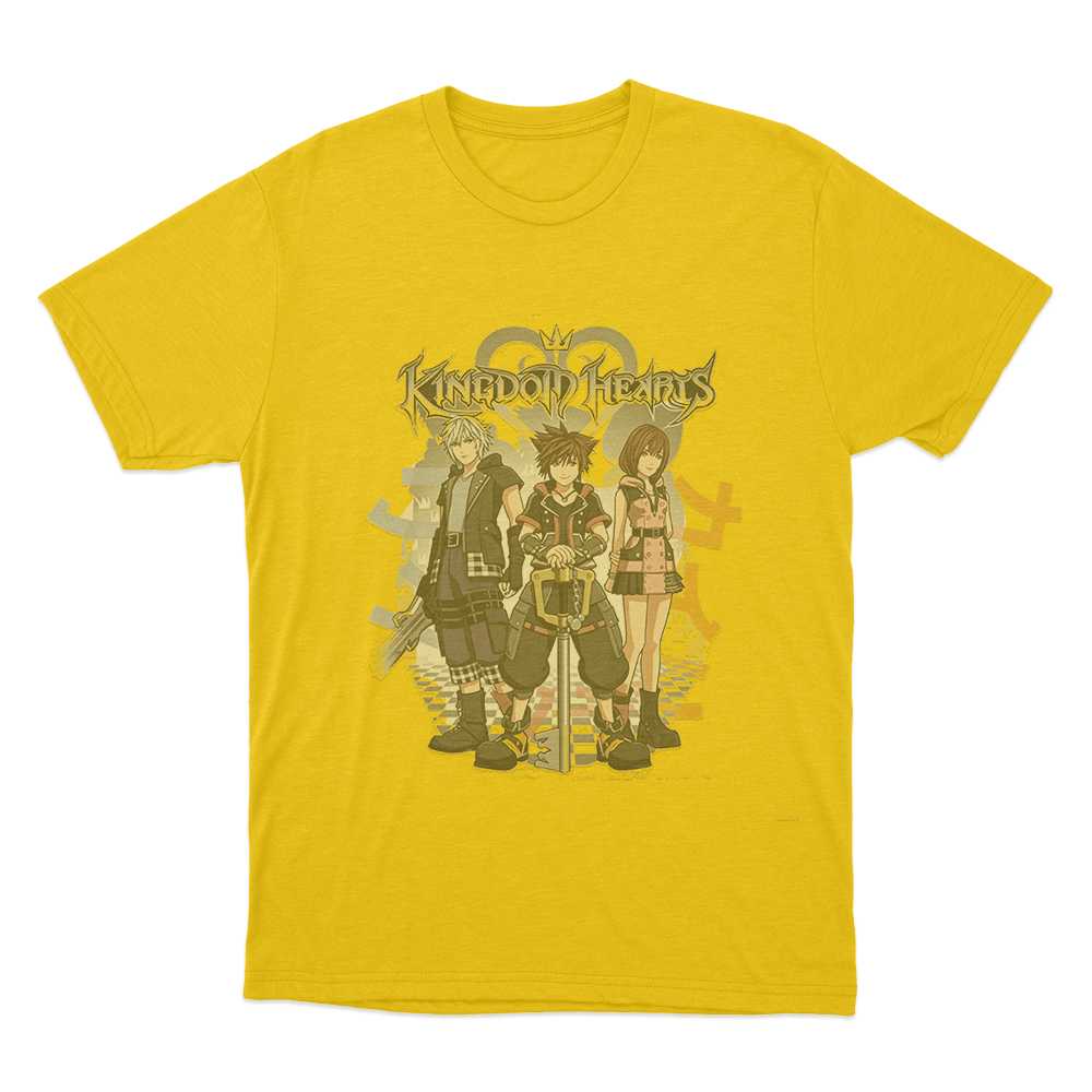 Kingdom Hearts Riku, Sora, and Kairi Group Unisex T Shirt Yellow Kingdom Hearts Riku Sora and Kairi Group Unisex T Shirt Yellow
